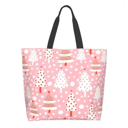 Shopping Bags Christmas Extra Large Grocery Bag White Trees With Red Dots Pink Reusable Tote Travel Storage Shoulder