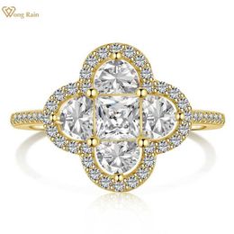 Band Rings Wong Rain 18K Gold Plated 925 SterlSilver Four-leaf Grass High Carbon Diamond Gemstone Fine Jewellery RFor Women Wholesale J240429