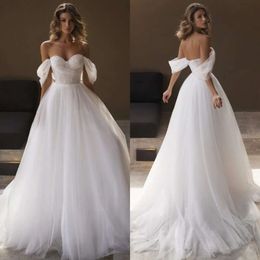 Line For Dresses Bride Boho Off A Shoulder Wedding Dress Pearls Sweetheart Tulle Designer Bridal Gowns