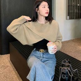 Women's Sweaters Winter Knitted Cross Irregular Street Sweater Y2K Top Womens Sweater Autumn Long Sleeve Lacquered Sweater LacqueredL2404