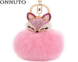 Lovely Crystal Faux Fur Keychains Women Trinkets Suspension On Bags Car Key Chain Keyrings Toy Gifts 7C03948252804