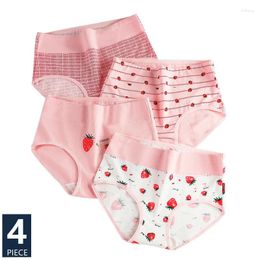 Women's Panties 4Pcs Cotton High Waist Body Shaper Underwear Breathable Fashion Print Girls Briefs Cute Panty Female Lingerie