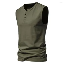 Men's Tank Tops Summer Shoulder Top Men Henley Neck Sleeveless Pullover Casual T-shirt Backing Shirt Kam Solid Colour T-shirts