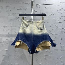 Women's Jeans High Waist Gradient Colour Asymmetric Shorts Exposure Pocket Girl Denim Type A-line Wide Leg Pants