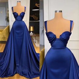 Dresses Evening Spaghetti A Line Blue Royal Party Prom Pleats Overskirts Formal Long Dress For Red Carpet Special Ocn