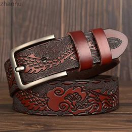 Belts Luxury Dragon Cow Print Belts For Men Genuine Leather Designer Belt Male Luxury Vintage Pin Buckle Strap For Cowboy Jeans Belts XW