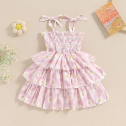 Girl Dresses Toddler Girls Summer Dress Casual Bandage Straps Daisy Print Sleeveless A-Line For Beach Party Cute Clothes