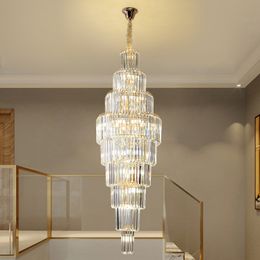 Light Luxury Crystal Long Chandelier Duplex Hollow High Spiral Staircase Hotel Lobby Sales Hall Luxury lighting