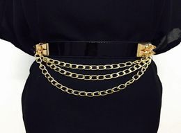 Belts Punk Gold Chain Belt Women Dress Litchi Pattern Buckle Elastic Corset Ladies Pu Leather Waistband4926686