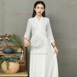 Ethnic Clothing 2024 National Flower Embroidery Cheongsam Improved Qipao Meditation Dress Traditional A-line Banquet Evening Hanfu