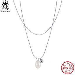 ORSA JEWELS 925 Sterling Silver Layered Snake Chain Necklace with Baroque Pearl for Women Fashion Jewellery GPN61 240425