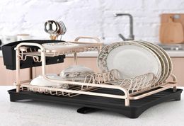 Aluminium Alloy Dish Rack Kitchen Organiser Storage Drainer Drying Plate Shelf Sink Supplies Knife and Fork Container 2203284131004