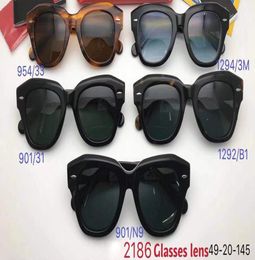 2186 New Style Sunglasses Mens High Quality Designer Glasses Ladys Fashion Black Square Frames Eyewear Dark Grey Lens 49mm4978074