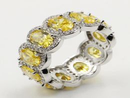 Drop New Arrival Luxury Jewellery Real 925 Sterling Silver Yellow Topaz CZ Diamond Women Wedding Band Ring for Lovers0391852973