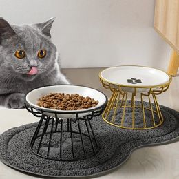 Ceramic Raised Pet Bowl Food Water Treats for Cats amp.Dogs Supplies Outdoor Feeding Drinking Accessories Doggie Cat Stand Bowl 240429