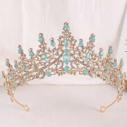 Tiaras Luxury Elegant Pink Green Blue Opal Crown Women Wedding Hair Accessories Queen Bridal Crystal Tiaras Girls Dress Headbands