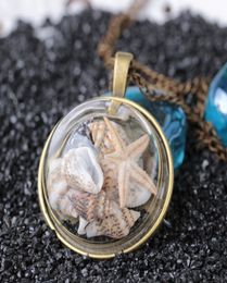 Summer beach style conch shell starfish pendant necklace vine bronze color glass cover seaside sea ocean necklace jewelry6347770