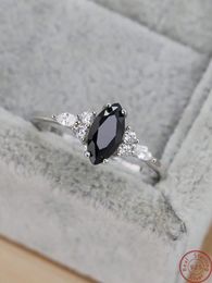 S925 Sterling Silver Ring Oval Black Agate Set with Diamond Simple Design in Europe and America Prom Party Style Fashion Women 240424