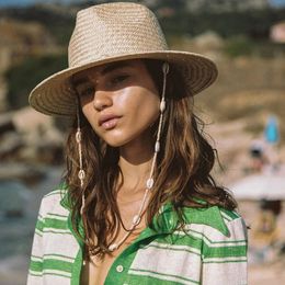 Fitshinling Handmade Grass Beach Sun Hat Suitable for Women Bohemian Shell Beaded Hat Womens 2023 Summer Holiday Panama Hat 240428