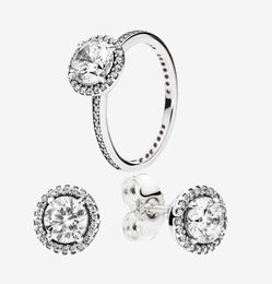 Big CZ diamond Wedding RING and Earring set with Original box for P 925 Sterling Silver Women rings stud Earrings6364151