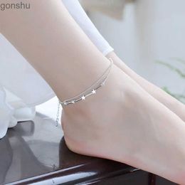 Anklets New Sexy Barefoot Jewelry Plata Star Bead Star Hybrid Design Double Layer Ankle Bracelet Suitable for Women Silver Ankle Bracelet WX