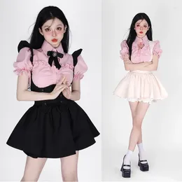 Work Dresses 2024 Autumn Kawaii Japanese 2 Piece Dress Set Women Casual Y2k Crop Tops Blouse Mini Lolita Fashion Suits Even Party