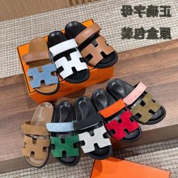 designer sandal platform slides Thick soled H second uncle slippers women wearing flat bottomed straight H slippers leather sandals women Instagram chlooe