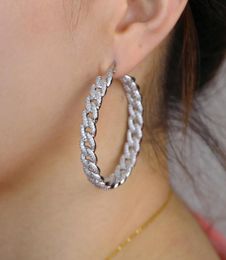 iced out 48mm big Huggie hoop earring with clear cz paved cuban chain earring gorgeous bling cz 2020 summer women jewelry3970041