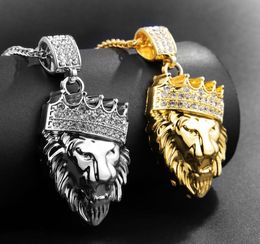 Fashion Gold Cuban Link Chain Lion Head King Crown Pendant Necklace Mens Hip Hop Jewelry7757783