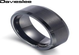 Davieslee Mens Boys Matte Finish Band Ring Tungsten Carbide Wedding Engagement Black 8mm LTR045095978