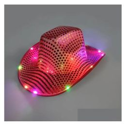 Party Hats Cowgirl Led Hat Flashing Light Up Sequin Cowboy Luminous Caps Halloween Costume 1207 Drop Delivery Home Garden Festive Supp Dhsod
