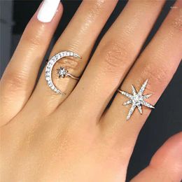Cluster Rings Fashion Star Moon Shaped For Women Wedding Engagement Ring Opening Adjustable