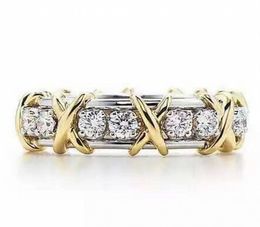 925 Sterling Silber Tansanit Paar Ringe Gelbgold Eternal Band Ehering für Frauen Marke Schmuck Größe 5-127827530