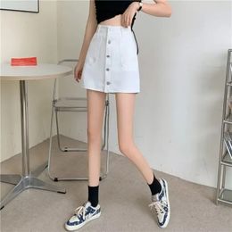 White Denim Mini Skirt Women Summer High Waist Wide Waistband Skirts Korean Fashion Y2K Style Washed Womens Bodycon 240424