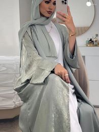 Ethnic Clothing Shimmer Open Abaya Soft Satin One Size Women Islamic Kimono Cardigan Muslim Dubai Turkey Modest Long Dress Outfit