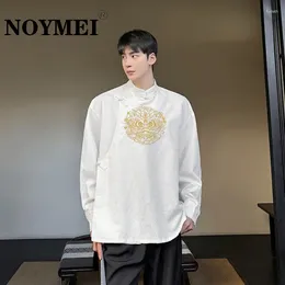 Men's Casual Shirts NOYMEI Chinese Style Embroidered Loong Pattern Long Sleeved Shirt Top Stand Collar Knot Button Men 2024 Spring WA4327