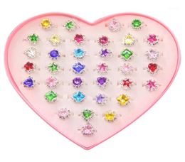 36pcs Colourful Rhinestone Gem Rings in Box Adjustable Little Girl Jewel Rings in Box Children Kids Little Girl Gift Pre13463714