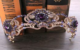 Purple flower crystal tiara bridal for wedding bride gold color rhinestone crown headband jewelry hair accessories Y2008076401086