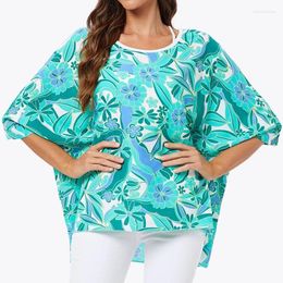 Women's Blouses Women Chiffon Shirt Spring Summer Vintage Elegant Floral Print O-Neck Loose Holiday Beach Bohemian Ladies Blouse Blusas