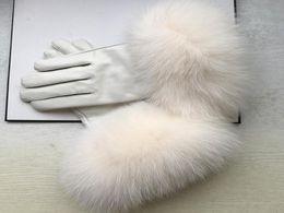 Women039s natural big fur genuine leather glove lady039s warm natural sheepskin leather plus size white driving glove R24518717821