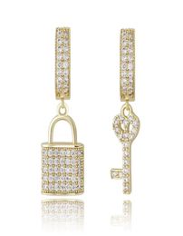 Men Women Earrings Gold Silver Colour CZ Lock and Key Earings Iced Out Bling CZ Rock Punk Wedding Gift4188010