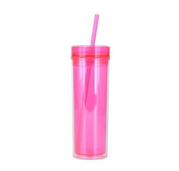 Amazon 16oz Skinny Acrylic Tumbler with Lid and Straw 480ml sippy cup Double Wall Clear Plastic Cup BPA 16oz straight Drinkin3933016