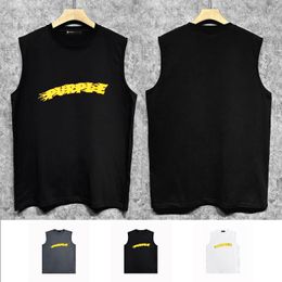 Purple Brand sleeveless T-shirt ZJBPUR032 flame letter print vest waistcoat R96W90 High street retro loose casual fashion high quality vest