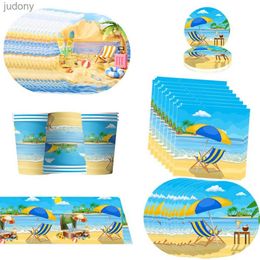 Disposable Plastic Tableware Hawaii Beach Birthday Decoration Disposable Tableware Party Package Tablecloth Baby Share Kids Favour Children Party Supplies WX