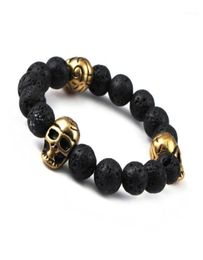 Charm Bracelets Fashion Northskull Stainless Steel Skull Bracelet For Women Natural Lava Stone Beads And Tiger Eye Men15693622