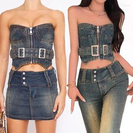 Women's Jeans Y2K Brandy Women Vintage High Waist Denim Cargo Pants Jean Tops Sexy E Girl Aesthetic Sets Woman Trousers Wide