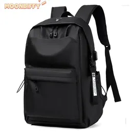 Backpack Business Travel Man Solid Colour Nylon Lightweight Water Proof 14 Inch Laptop Backbag USB Teens School Back Pack Black