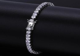 Hip Hop Bracelets Luxury Bling 4mm Zircon Bracelets Trendy Fashion Men Women Rhodium 18K Gold Plated Tennis Bracelets Jewelry8769279