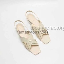 The Row hollowed TR genuine womens shoes leather are fashionable out casual shoes comfortable Roman style cat heel woven square toe sandals