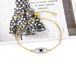 Stylish Simple Style Bling White CZ Pave Colour Evil Eye Gold Charms Adjustable Link Braclet For Women Dainty Gift20212333279